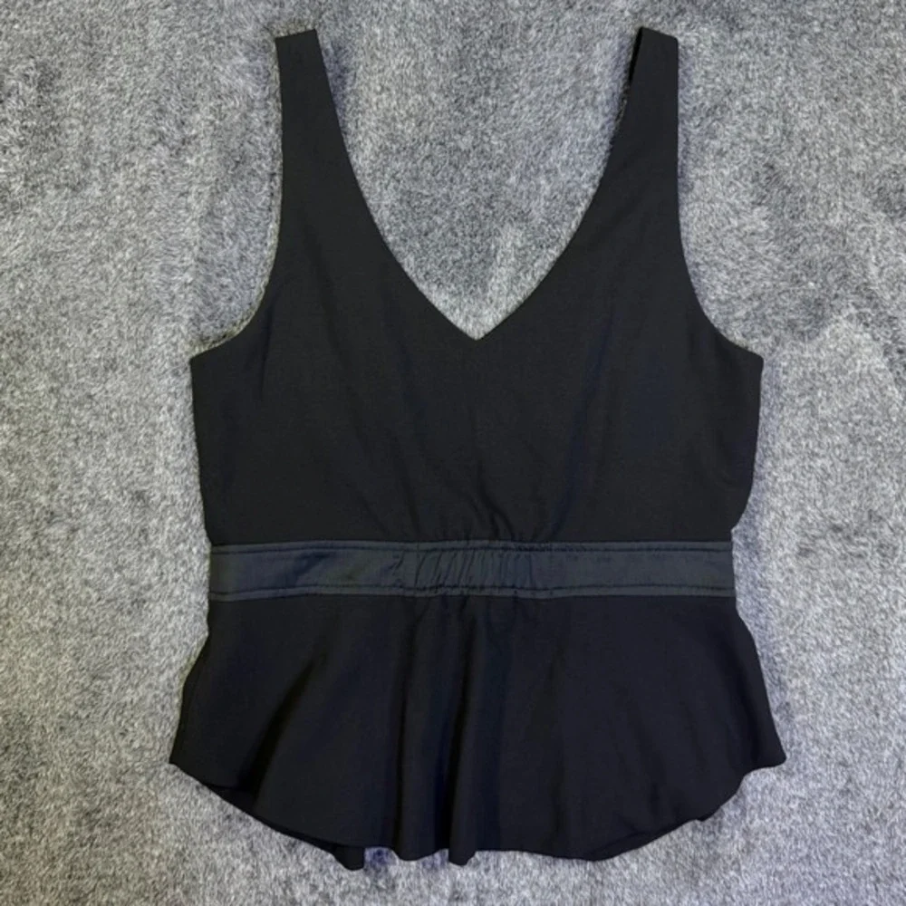 Free People Black Double Breasted Peplum Top Sleeveless V-Neck Vest Small‎